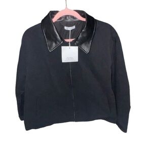 NWT Cicy Bell Faux Collar Leather Shacket Jacket Top XL Black Vegan Moto Bomber